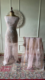 将图像加载到图库查看器中, Women's Lakhnavi Handcrafted Pure Organza Chikankari Unstitched Kurta and Dupatta Set - HONC0361463