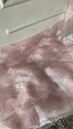 将图像加载到图库查看器中, Women's Lakhnavi Handcrafted Pure Organza Chikankari Unstitched Kurta and Dupatta Set - HONC0361463