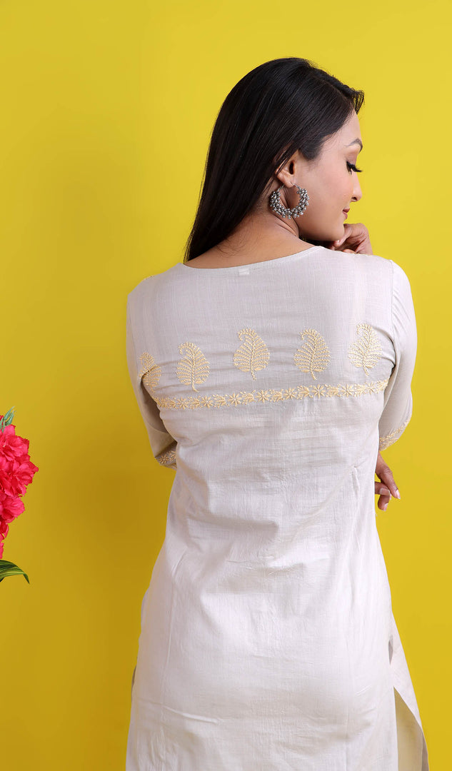 Pakeezah Women's Lucknowi Handcrafted Cotton Chikankari Kurti - HONC0171271