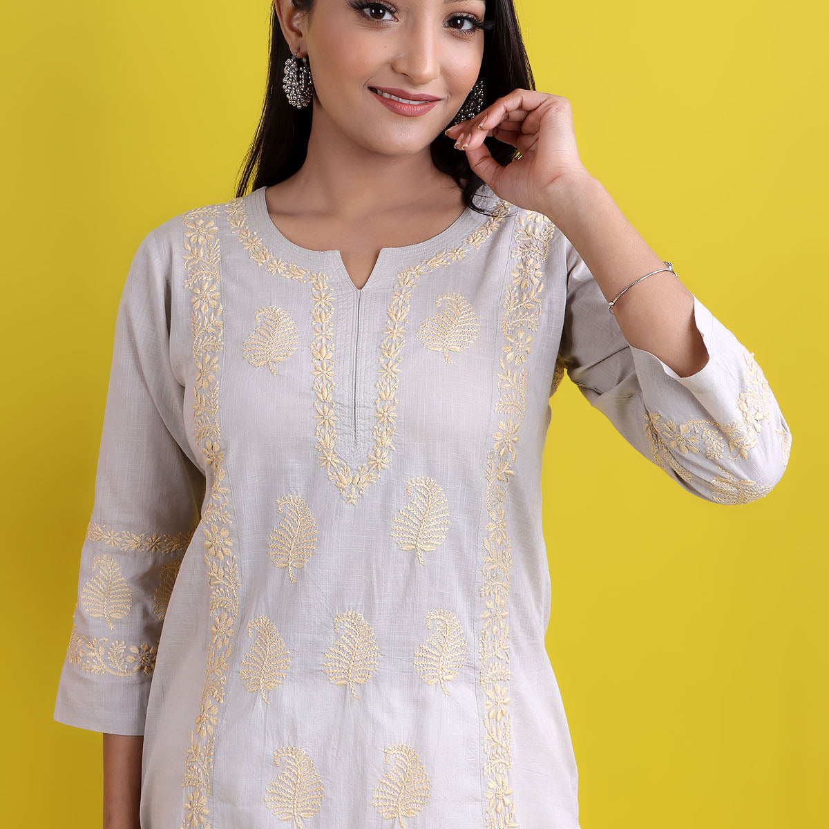 Ishira Women's Lucknowi Handcrafted Cotton Chikankari Kurti - HONC0330067