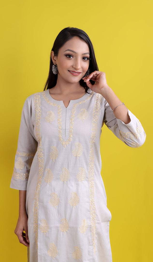 Pakeezah Women's Lucknowi Handcrafted Cotton Chikankari Kurti - HONC0171271