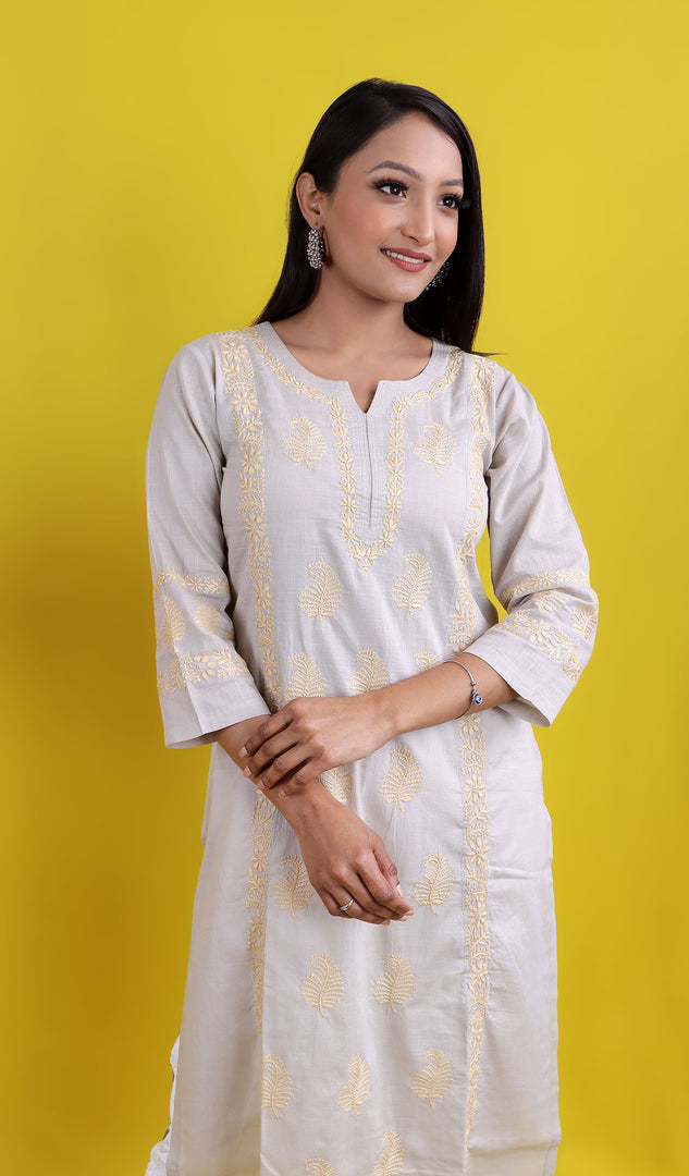 Pakeezah Women's Lucknowi Handcrafted Cotton Chikankari Kurti - HONC0171271