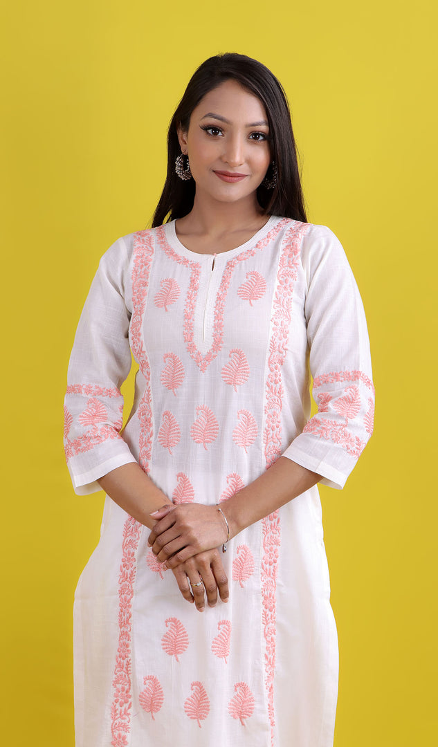 Pakeezah Women's Lucknowi Handcrafted Cotton Chikankari Kurti - HONC0171223