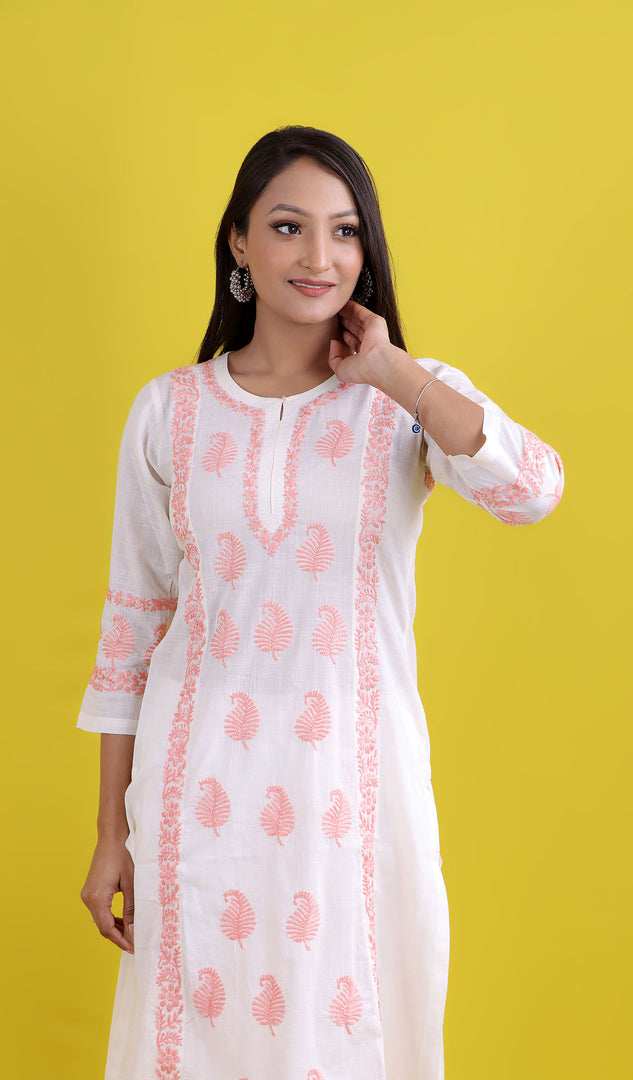 Pakeezah Women's Lucknowi Handcrafted Cotton Chikankari Kurti - HONC0171223