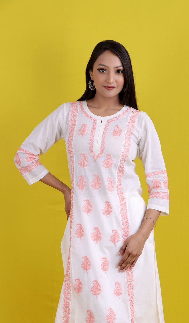 Pakeezah Women's Lucknowi Handcrafted Cotton Chikankari Kurti - HONC0171223