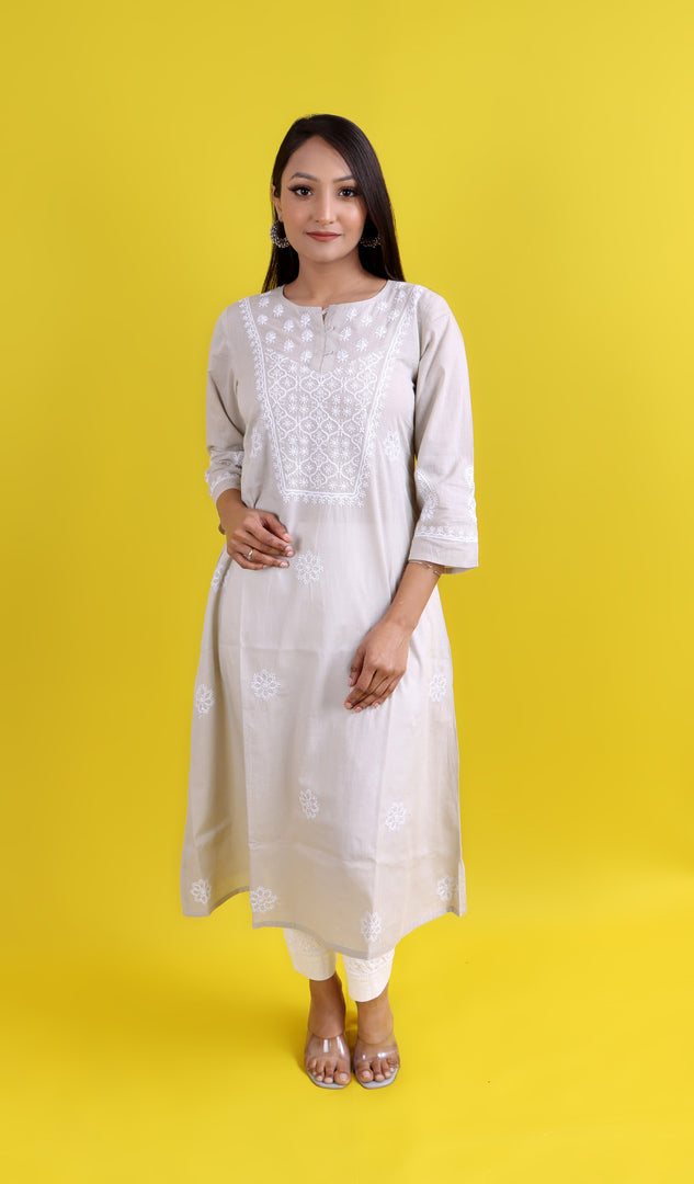 Uzma Women's Lucknowi Handcrafted Cotton Chikankari Kurti - HONC0193941