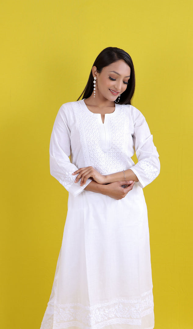 Women's Lucknowi Handcrafted Cotton Chikankari Kurti - HONC0193838