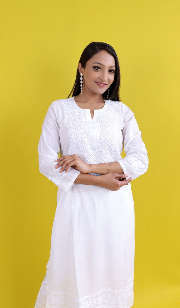 Women's Lucknowi Handcrafted Cotton Chikankari Kurti - HONC0193838