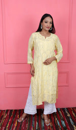将图像加载到图库查看器中, Women's Lucknowi Handcrafted Muslin Chikankari Kurti - HONC0186196