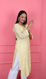 将图像加载到图库查看器中, Women's Lucknowi Handcrafted Muslin Chikankari Kurti - HONC0186196