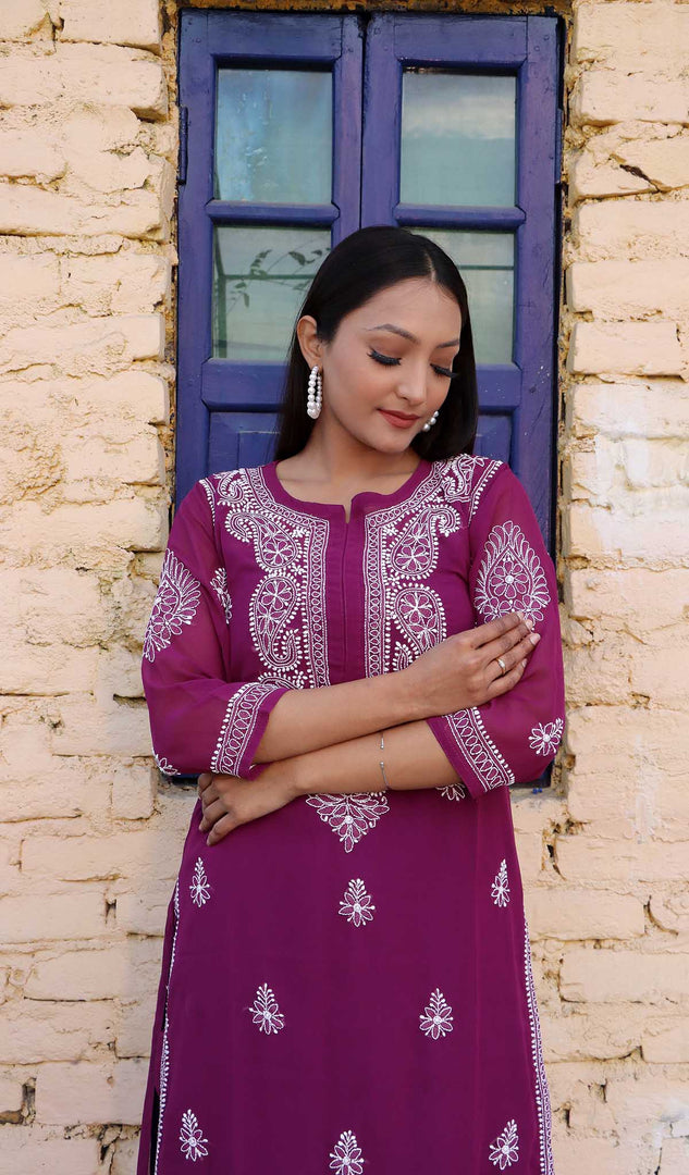 Purple Chikankari Kurti