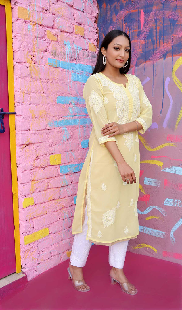 Yellow Chikankari Kurti