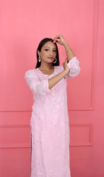 将图像加载到图库查看器中, Aaliya Women's Lucknowi Handcrafted Viscose Georgette Chikankari Kurti - HONC0174111