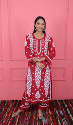 Load image into Gallery viewer, Safina Women&#39;s Lakhnavi Handcrafted Modal Cotton Chikankari Kurta And Palazzo Set - HONC0170463
