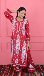 Load image into Gallery viewer, Safina Women's Lakhnavi Handcrafted Modal Cotton Chikankari Kurta And Palazzo Set - HONC0170463