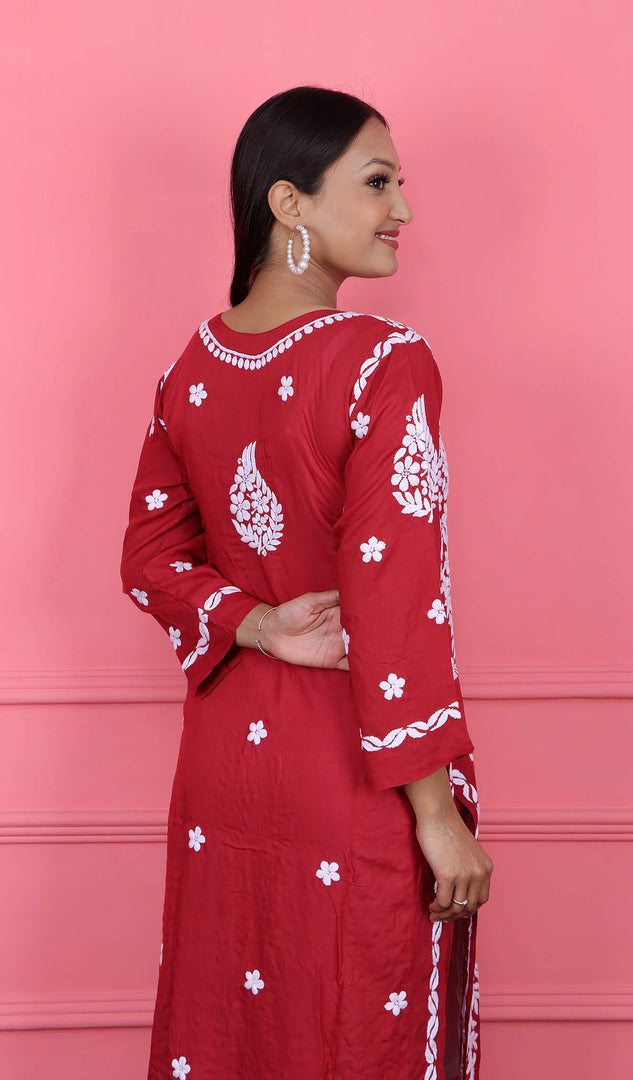 Safina Women's Lakhnavi Handcrafted Modal Cotton Chikankari Kurta And Palazzo Set - HONC0170463