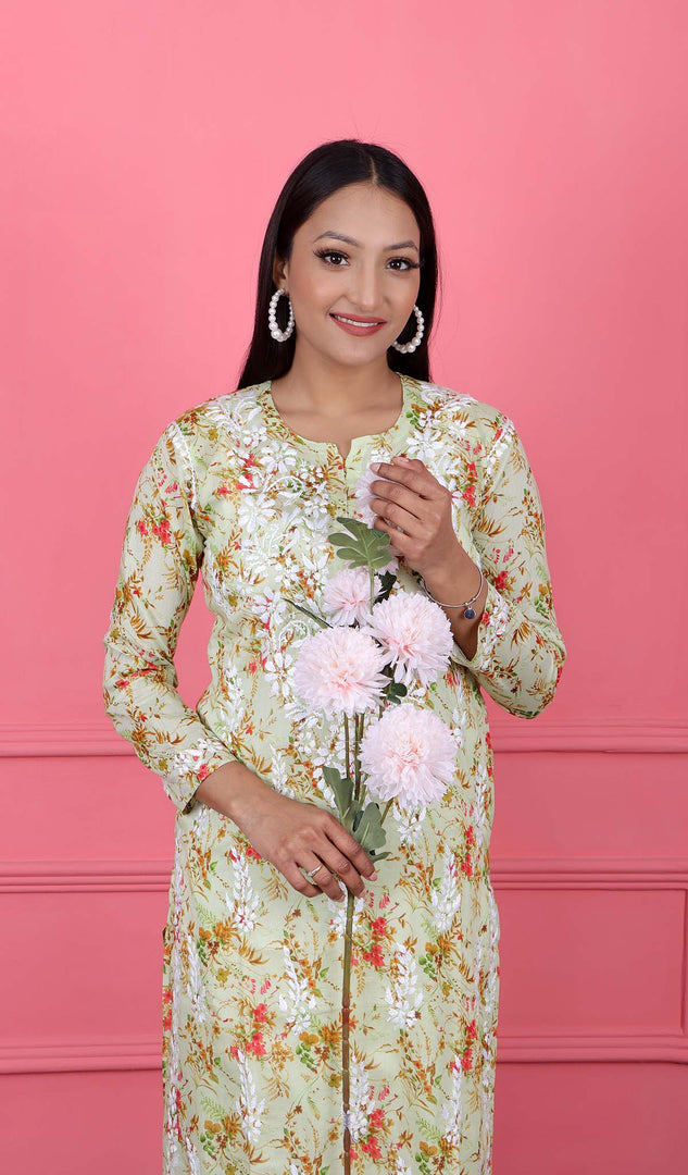 Women's Lakhnavi Handcrafted Cotton Chikankari Kurta And Palazzo Set - HONC0160905