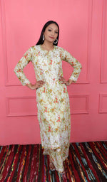 Load image into Gallery viewer, Women's Lakhnavi Handcrafted Cotton Chikankari Kurta And Palazzo Set - HONC0160905