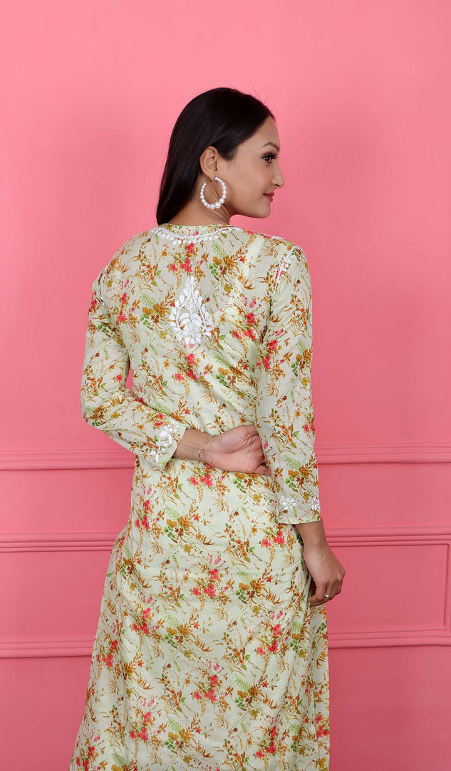 Women's Lakhnavi Handcrafted Cotton Chikankari Kurta And Palazzo Set - HONC0160905