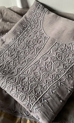 Load image into Gallery viewer, Women's Lakhnavi Handcrafted Mul Chanderi Unstitched Chikankari Full Suit Material - HONC0305483