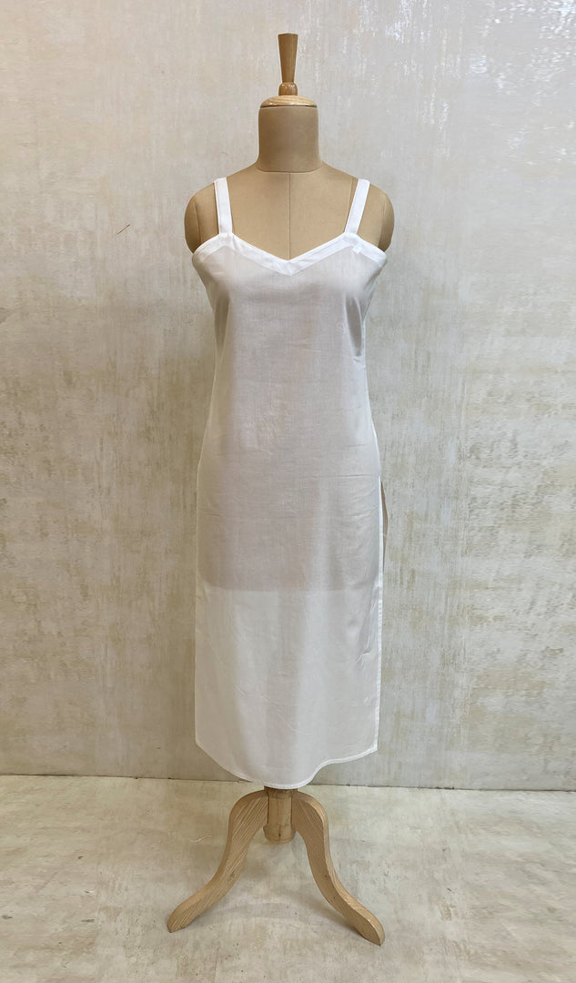 Women's White Cambric Cotton Long Slip- NC041