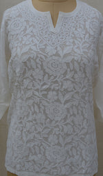 将图像加载到图库查看器中, Lakhnavi 手工纯丝乔其纱 Chikankari 上衣 - NC045236