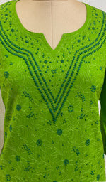 将图像加载到图库查看器中, Women's Lakhnavi Handcrafted Green Cotton Chikankari Top - NC050093
