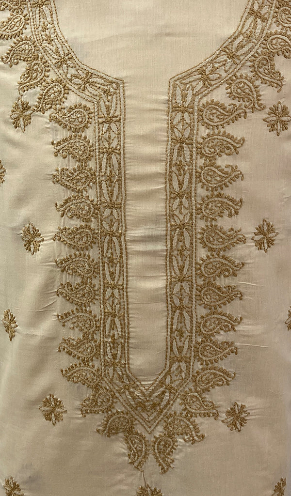 Lucknowi Handcrafted Cotton Chikankari Unstitched Men's Kurta Fabric - NC054933