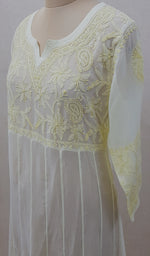 Load image into Gallery viewer, Humaira Women's Lakhanvi Handcrafted Light Yellow Faux-Georgette Chikankari Angrakha - NC046546