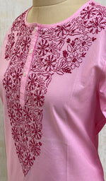 Load image into Gallery viewer, Women's Lucknowi Handcrafted Pink Cotton Chikankari Top - NC050075