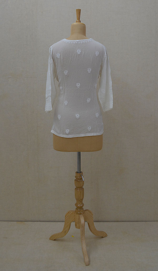 Lakhnavi 手工纯丝乔其纱 Chikankari 上衣 - NC045236