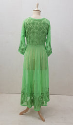 将图像加载到图库查看器中, Humaira Women's Lakhanvi Handcrafted Faux-Georgette Chikankari Dress - NC046552