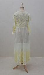 Load image into Gallery viewer, Humaira Women's Lakhanvi Handcrafted Light Yellow Faux-Georgette Chikankari Angrakha - NC046546
