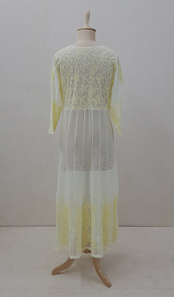 Humaira Women's Lakhanvi Handcrafted Light Yellow Faux-Georgette Chikankari Angrakha - NC046546