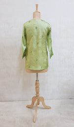 Load image into Gallery viewer, Women's Lucknowi Handcrafted Dark Green Tussar Silk Chikankari Top - NC048680-88
