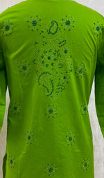 将图像加载到图库查看器中, Women's Lakhnavi Handcrafted Green Cotton Chikankari Top - NC050093