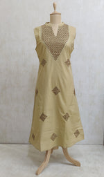 Load image into Gallery viewer, Women's Lakhnavi Handcrafted Dark Beige Cotton Chikankari Kurti - NC044210-18
