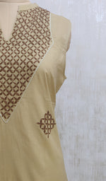 Load image into Gallery viewer, Women's Lakhnavi Handcrafted Dark Beige Cotton Chikankari Kurti - NC044210-18