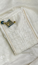 Load image into Gallery viewer, Women's Lakhnavi Handcrafted Mul Chanderi Chikankari Semi Stitched Kurta And Dupatta Set- HONC0138989