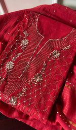 Load image into Gallery viewer, Fauzia Women's Lakhnavi Handcrafted Mul Chanderi Semi - Stitched Kurta And Dupatta Set - HONC0245059