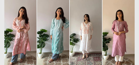 Authentic Lucknowi chikankari kurti with hand embroidery by Nazrana Chikan