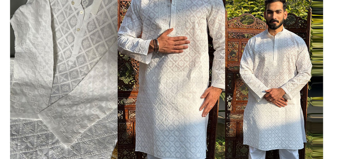 Authentic Chikankari hand embroidery kurta from Lucknow