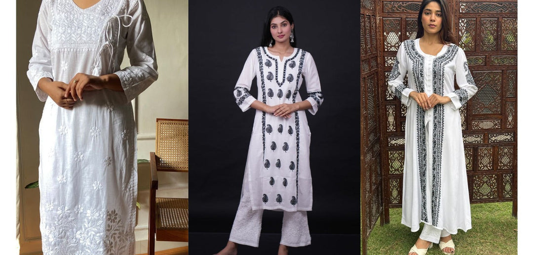 white chikankari kurtis