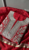 Navedaa Women's Lakhnavi Handcrafted Mul Chanderi Unstitched Kurta And Dupatta Set - HONC0318622