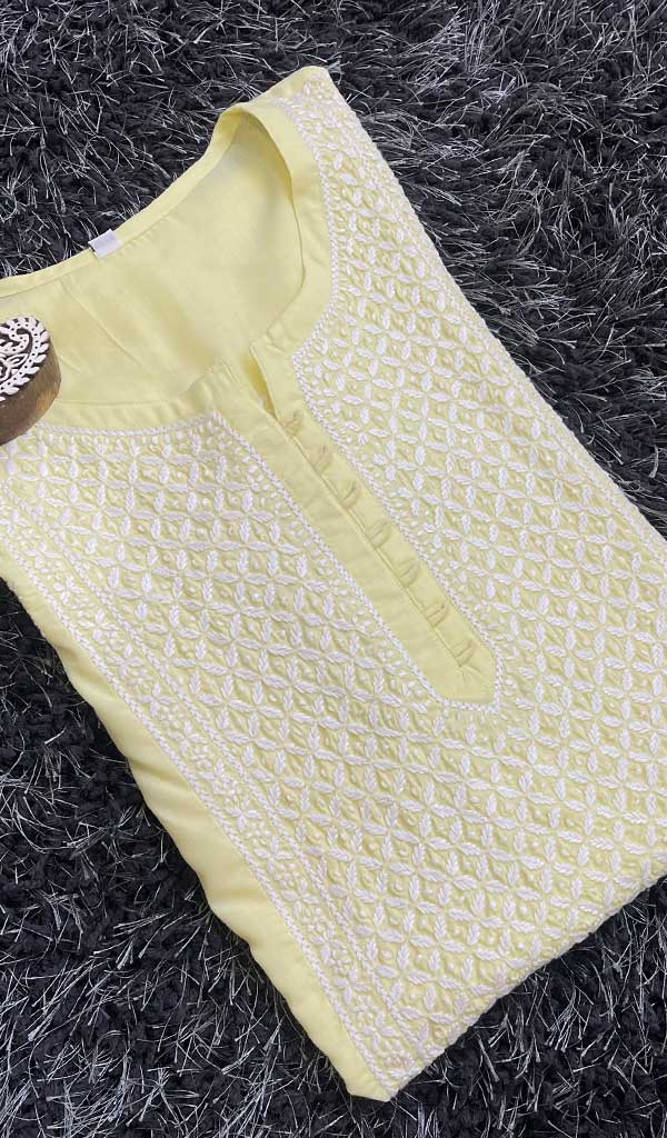 Lakhnavi 手工制作 Mulmul 棉 Chikankari Kurti- HONC00133760