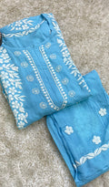 Safina Women's Lakhnavi Handcrafted Modal Cotton Chikankari Kurta And Palazzo Set - HONC0192816