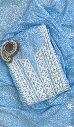 Load image into Gallery viewer, Women&#39;s Lakhnavi Handcrafted Mul Cotton Chikankari Kurta And Dupatta Set- HONC0144695
