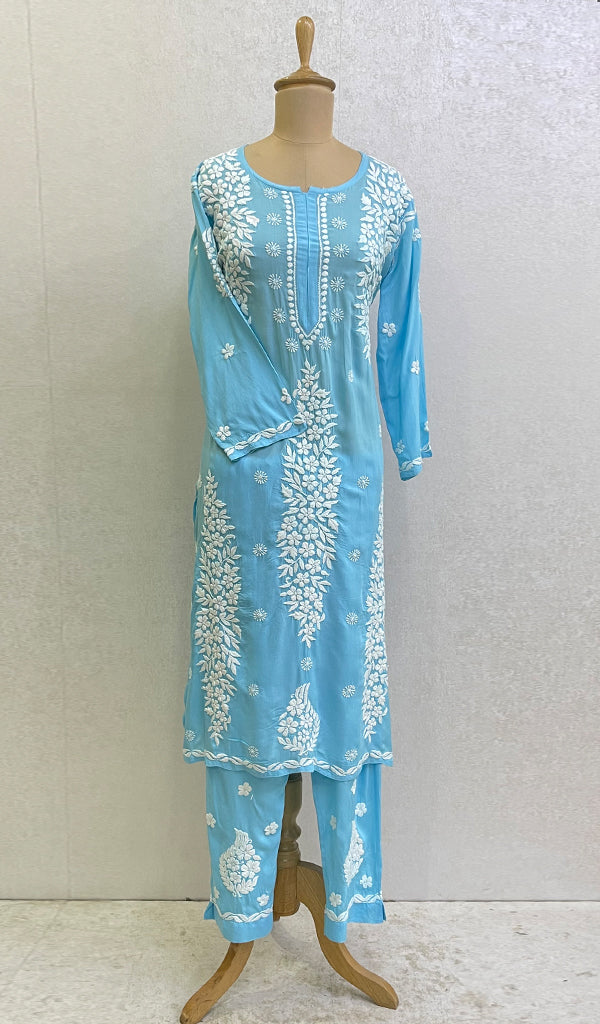 Safina Women's Lakhnavi Handcrafted Modal Cotton Chikankari Kurta And Palazzo Set - HONC0192816