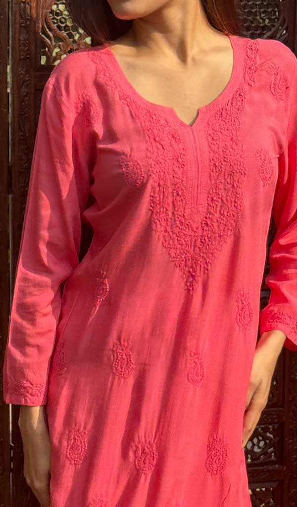 Women's Lucknowi Handcrafted Modal Cotton Chikankari Kurti - HONC0225834