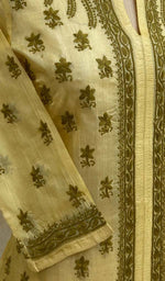Load image into Gallery viewer, Women&#39;s Lakhnavi Handcrafted Dark Beige Tussar Silk Chikankari Top - HONC03058